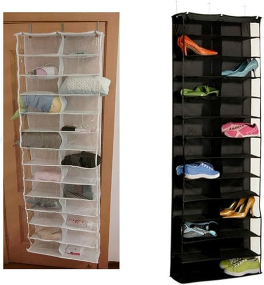 ULTECHNOVO 2pcs over The Door Shoe Organizer with 26 Pockets, White Non-woven Fabric Hanging Shoe Rack for Closet Storage and Space Saving