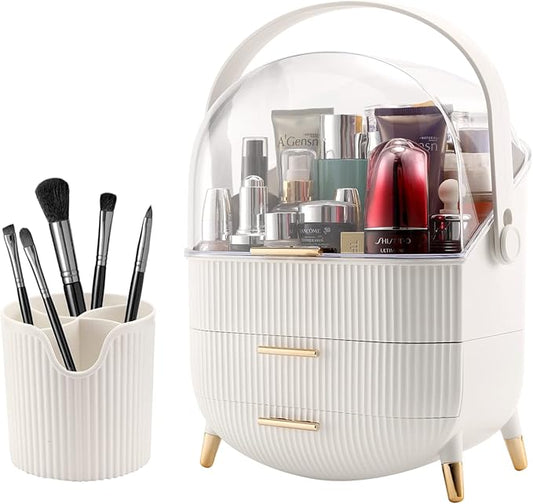 Makeup Organizer,Cosmetics Display Case With 2-Layer Storage Box,Waterproof And Dustproof,Skincare Storage Box (White A)