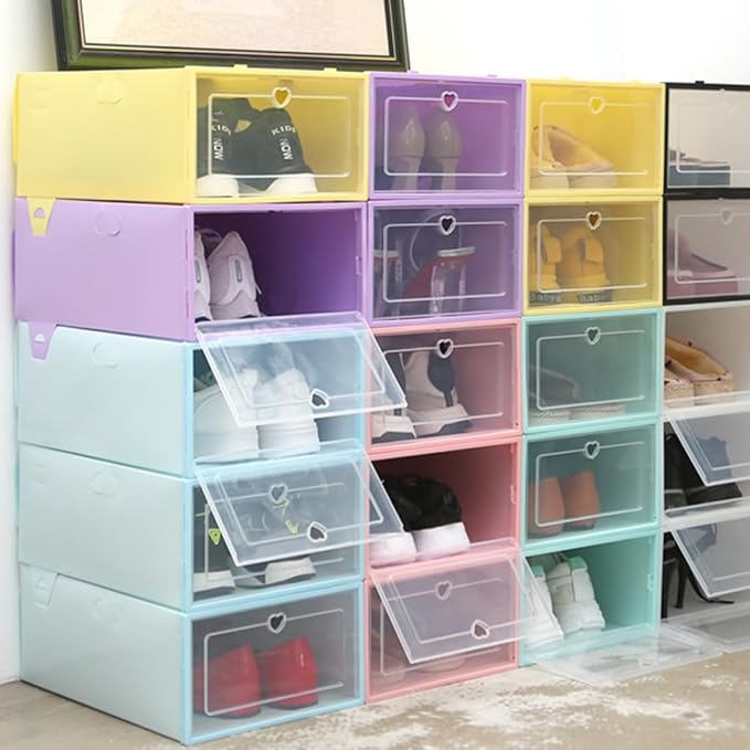 6pcs Shoes Case Window Design Stackable Cardboard Storage Boxes Easy to Find Your Shoes Keep Home Tidy