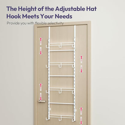 SWTYMIKI Over Door Hat Organizer - 4 Tier Metal Adjustable Wall Mounted Hat Rack with 12 Hooks Design, Hanging Baseball Cap Organizer Storage Holds up to 36 Caps for Door, Bedroom, Closet