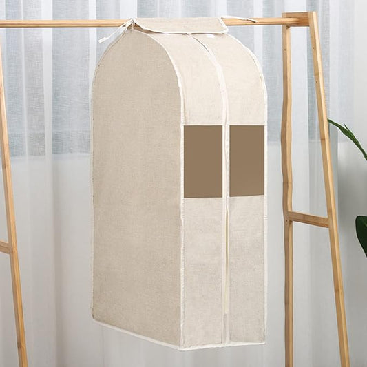 Suit Bags and Garment Covers Cotton and Linen Fabric Garment Bags for Hanging Closet Storage for Suit, Dress, Shirts, Coats, Jackets, Sweater Organizer (4 Colors)(Beige,90 * 60 * 28cm)