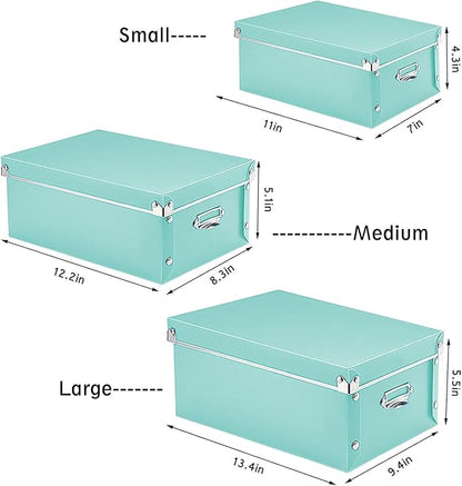 XUCHUN 3 Pack/Set Plastic Storage Box with Lid,Waterproof Collapsible Storage Bins for Shoes/Clothes/Office Teal Color