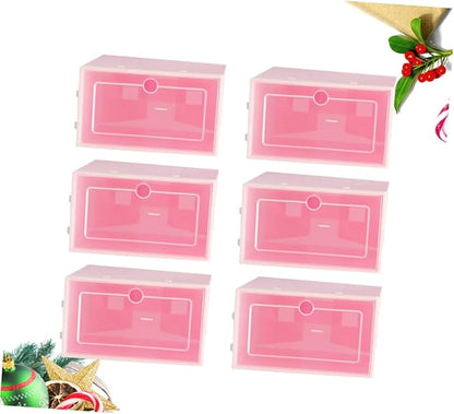 6pcs Transparent Stackable Shoe Box Thickened Plastic Storage Container for Shoes Large Pink for Organizing Closets and Entryways