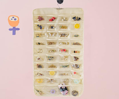 Bloss Hanging Jewelry Organizer 80 Pockets Hanging Double-Side Jewel Hanger For Jewelry Earring Storage, Jewelry Organizers and Storage for Wall, Door, Travel-Beige