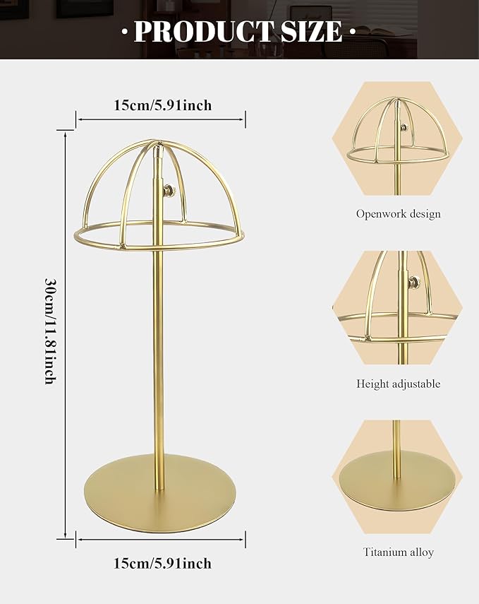 CHADWICK Adjustable Stainless Steel Hat Display Stand - Hollow Golden - Perfect for Home and Boutique Hat Showcasing