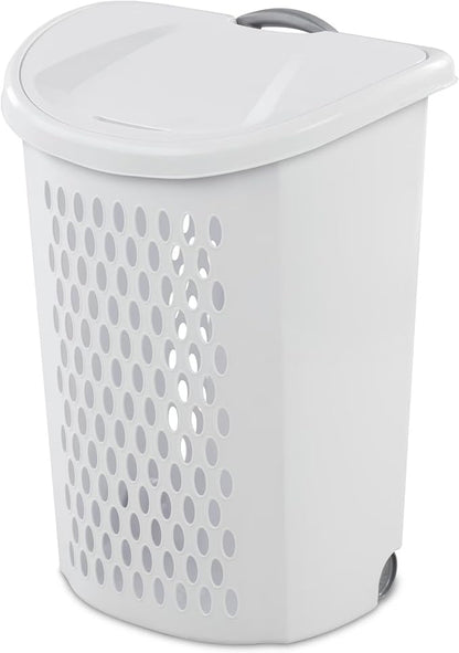 The Plastic Laundry Hamper with Handle and Wheels for Easy Transport, White