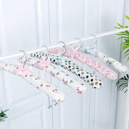 5 Pack Satin Padded Hangers for Women Clothing, Anti Slip Sponge Fabric Clothing Hangers Coat Racks for Sweater, Coat, Suit, Dress (5-Color_B)