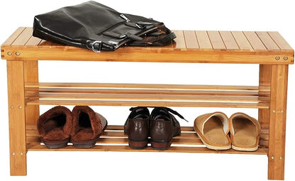 3-Tier Natural Bamboo Shoe Rack - Free Standing Shoe Shelf Organizer, Stackable Shoe Rack - Modern Entryway Shoe Organizer (Ships from USA)