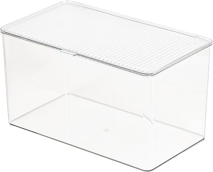 ZEXALOR Clear Plastic Storage Bin with Lid, Organizer for Pantry, Office, Bathroom, Kitchen, Snack, Tea Bag, Coffee Container (Large)