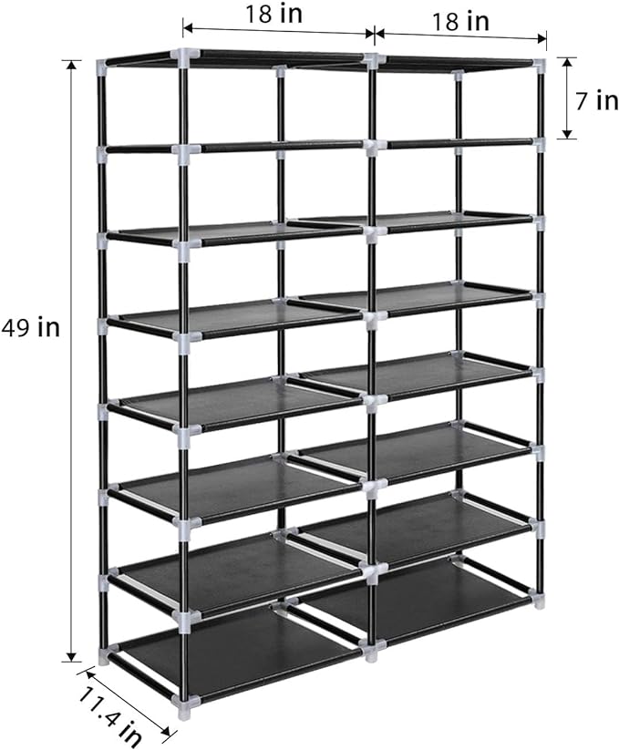 ERONE Shoe Rack Storage Organize, 28 Pairs Portable Double Row with Nonwoven Fabric Cover Shoe Shelf Cabinet for Closet
