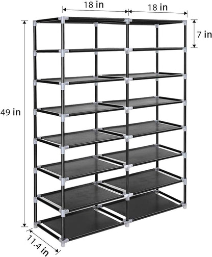 ERONE Shoe Rack Storage Organize, 28 Pairs Portable Double Row with Nonwoven Fabric Cover Shoe Shelf Cabinet for Closet