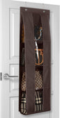 Lirex Over the Door Purse Organizer, Handbag Storage with 4 Clear Pockets Foldable, for Purses, Scarves, Clothing, and Leggings, Hanging Closet Organizer, Brown