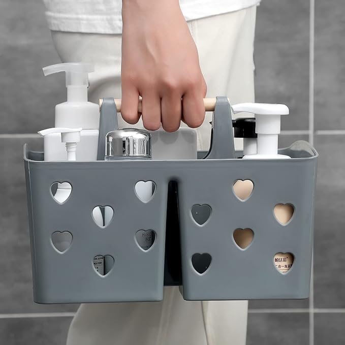 Anyoifax Portable Shower Caddy Plastic Shower Basket Organizer Divided Bathroom Caddy Storage Cleanning Caddy Tote with Handle for College, Dorm Room, Kitchen, Grey