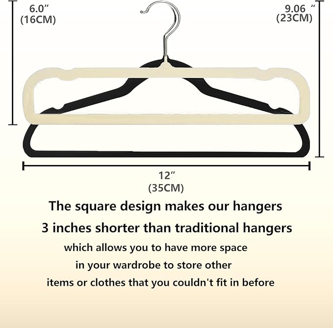 Velvet Hangers, 20pcs Heavy Duty Flocked Pant Hanger with Non-Slip Trouser Bar, 35cm(L) Adult Clothes Hangar with Swivel Hook, Slim Felt Perchas Terciopelo for Shorts, Dress, Scraf, Bar (Beige-Silver)