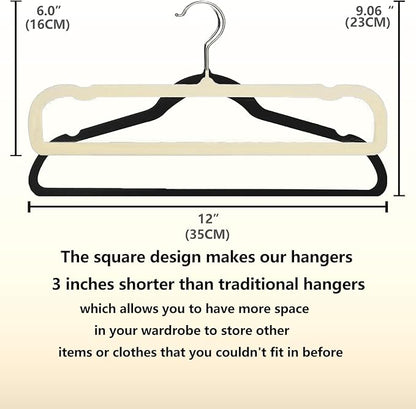Velvet Hangers, 20pcs Heavy Duty Flocked Pant Hanger with Non-Slip Trouser Bar, 35cm(L) Adult Clothes Hangar with Swivel Hook, Slim Felt Perchas Terciopelo for Shorts, Dress, Scraf, Bar (Beige-Silver)