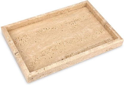 Marble Bathroom Vanity Tray, Natural Luxury Vanity Home Kitchen Bathroom Table Tray, Stone Decorative Countertop Dresser Trays for Key Coffee Perfume Jewelry Makeup (Travertine, 12"x 8" x1.2")