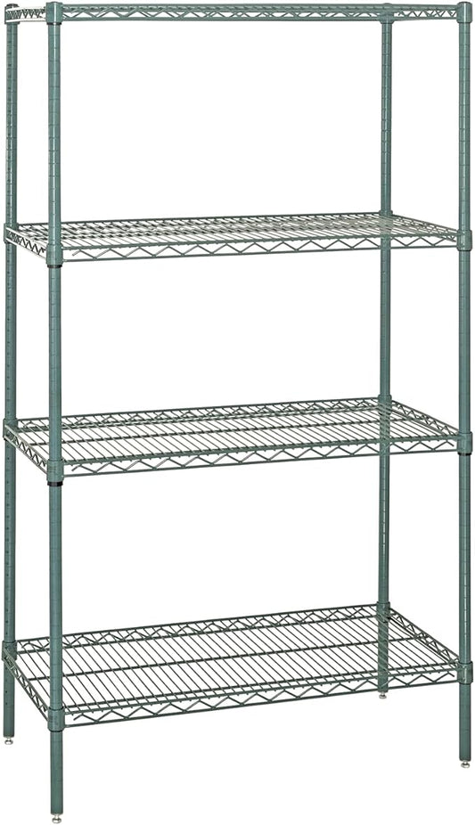 Quantum Storage Systems WR63-1454P Wire Shelving Starter Kit, 54" W x 14" D x 63" H, 600 lbs Capacity, Carbon Steel, Epoxy Coated, Green, NSF