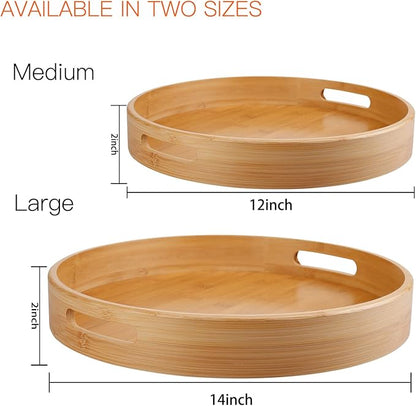 Lazy Susan Organizer 14 inch, Bamboo Lazy Susan for Table, Kitchen Turntable Organizer with Double Handles, Round Wood Rotating Turntable Spice Organizer for Countertop Cabinet or Pantry