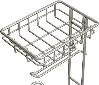 Mega Roll Toilet Paper Holder Stainless Steel Bathroom Tissue Holder Stand TP Dispenser with Phone/Wipe Shelf & Magazine Rack Free Standing-Chrome