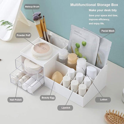 AfooBezos Multifunction Desk Organizer, Makeup Storage for Eyeshadows, Concealers, Powders, Nail Polish,9.65‘’x 4.8‘’x 3.67‘’ (White)