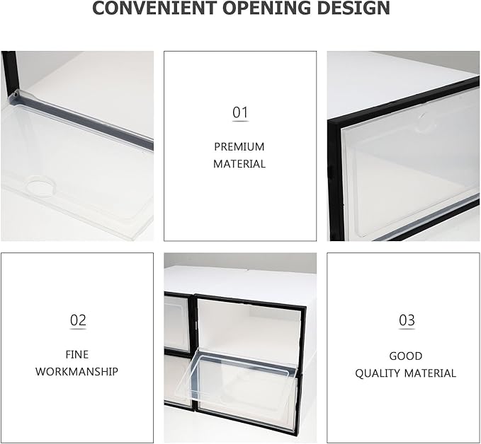 4 Pcs Men’s Shoe Storage Boxes Plastic Shoe Organizers Waterproof Dustproof with Black Frame for Home Closet