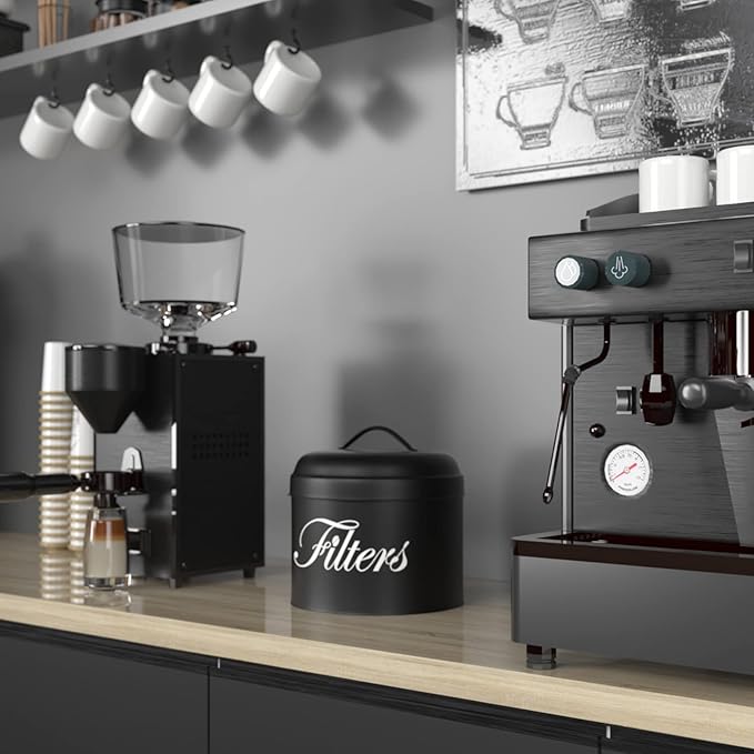 Coffee Filter Holder with Lid, Basket Storage Container for Counter, Black Small Bar Accessories for Coffee Bar Station(Black)