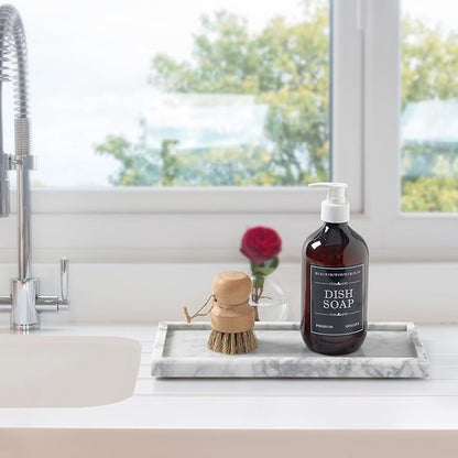 Natural Marble Vanity Tray, Luxury Stone Organizer for Bathroom & Kitchen Counter | Holds Soap Dispenser, Jewelry, Perfume | Non-Resin, Non-Ceramic Décor