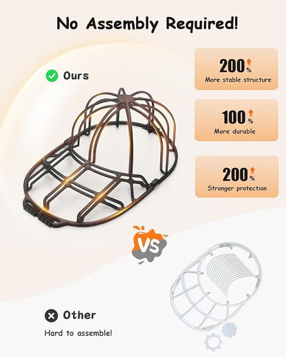 XQXA Hat Washer Cage - No Assembly Needed Hat Cleaner | Perfect Fit for Adult and Kids Hats | Ideal for Baseball Caps | Safe for Dishwasher and Washing Machine | Black, 3-Pack