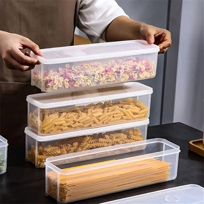 Noodle Storage Box, Plastic Pasta Storage Container Kitchen Spaghetti Food Storage Box with Lid Fridge Airtight Organizer for Noodles, Eggs, Fruits Snacks (Transparent,11.4x2.55x3.14in)