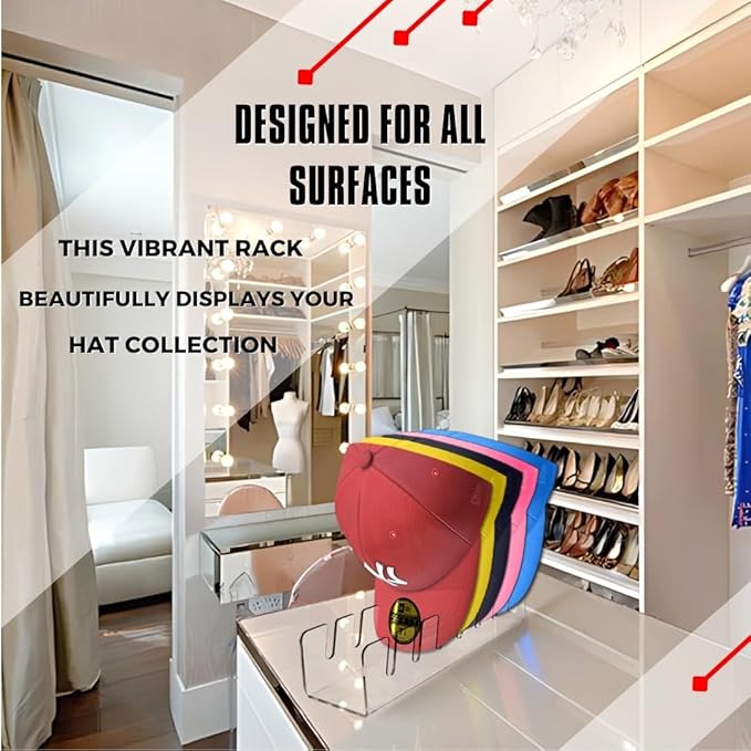 Baseball Cap Organizer 2-Pack | Clear Acrylic Hat Rack for Closet | Space-Saving, Baseball Hat Organizer Not Fit for wall, Cap Holder Display Solution, Hat Organizer for Baseball Caps