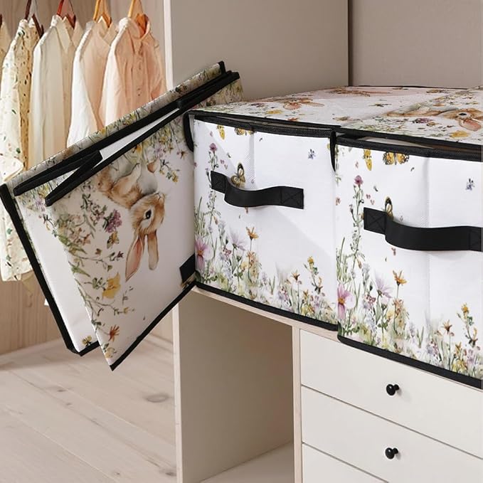 Stackable Clothes Storage Bins with Lids,Closet Organizers Fabric Cat Printing Box for Home and Office,Blanket Clothes Organizers,Under Bed Storage Containers 3 Pack.
