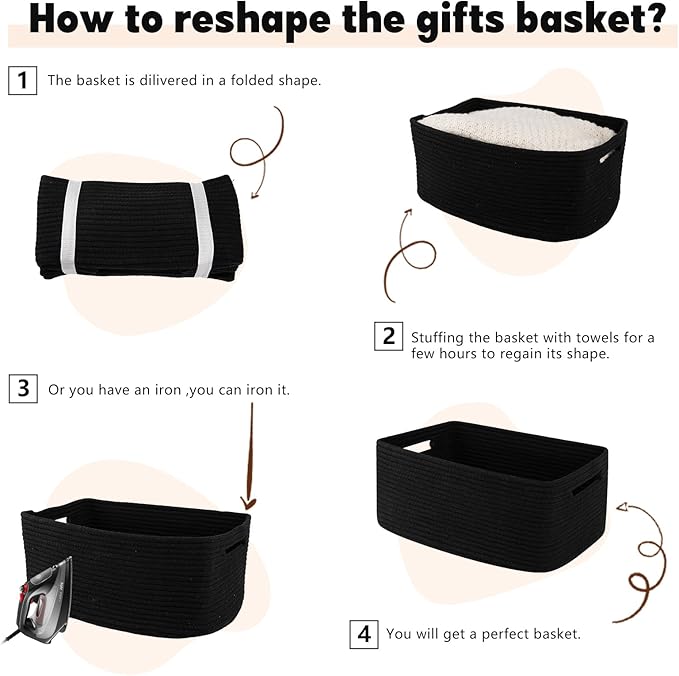 OIAHOMY Storage Basket for Shelves, Closet Cube Storage Bins Baskets for Clothes Blanket Towels, Baby Nursery, Toy Baskets Box, Woven Rope Basket, 15.75 * 11.81 * 7.09 IN, 2 Packs Black