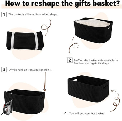 OIAHOMY Storage Basket for Shelves, Closet Cube Storage Bins Baskets for Clothes Blanket Towels, Baby Nursery, Toy Baskets Box, Woven Rope Basket, 15.75 * 11.81 * 7.09 IN, 2 Packs Black