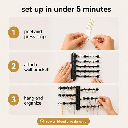 All Hung Up 6-Tier Wall Jewelry Organizer Wall Mounted Jewelry Organizer Necklace Holder Wall Mount Hanging Necklace Organizer Jewelry Hanger Hanging Earring Holder Organizer Display (Black)