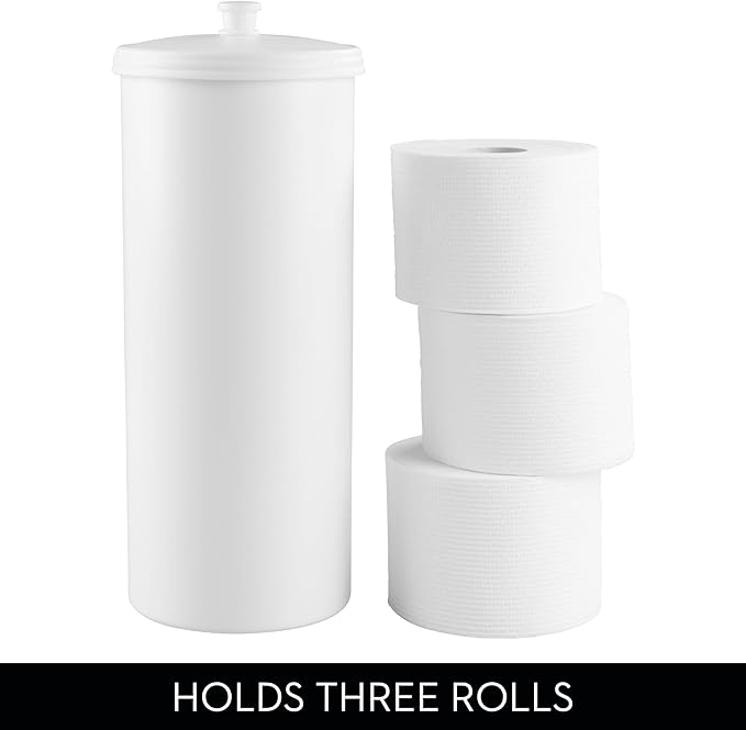 iDesign Freestanding Bathroom Toilet Paper Storage Holder with Lid for 3 Extra Rolls, White