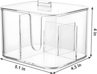 KIMCHOMERSE Qtip Holder, 4 Compartments Bathroom Canisters for Cotton Swab, Cotton Ball, Clear Acrylic Containers with Lid for Bathroom Vanity Countertop
