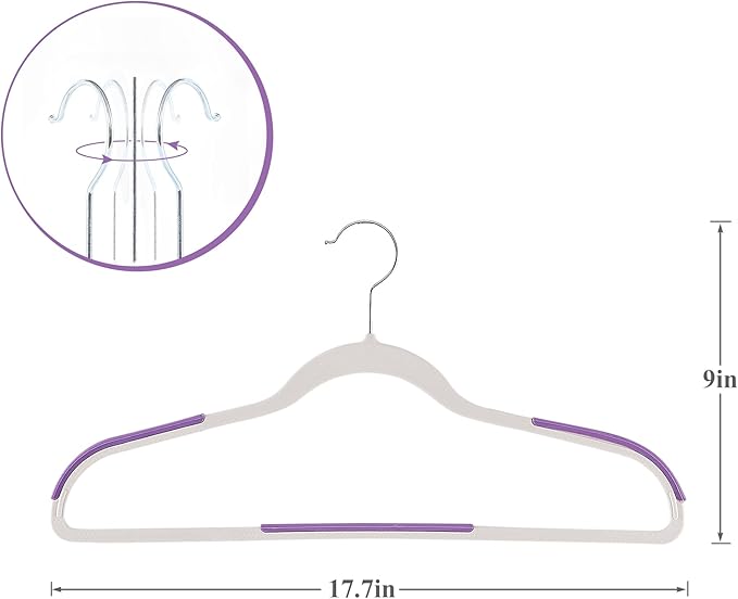 VECELO 50 Pack Clothes Hangers, Non-Slip Plastic Coat Hanger, 360°Swivel Hook & Space Saving for Bedroom Closet, Great for Shirts, Pants, Excellent Heavy Duty