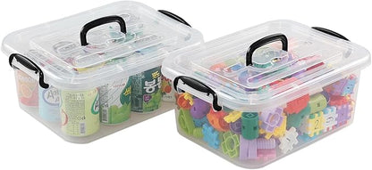 Quickquick 8 L Plastic Latching Box with Handle, Storage Latch Bins with Handles, Clear, 2 Packs