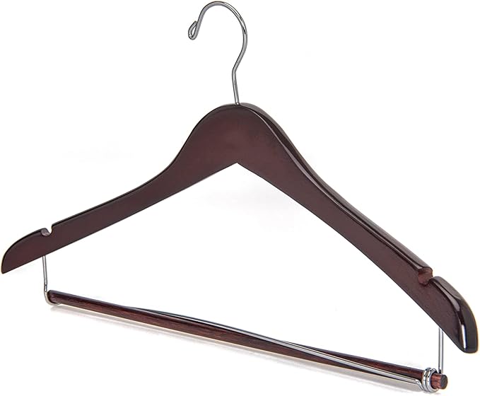 Quality Hangers Wooden Hangers Beautiful Sturdy Suit Coat Hangers with Locking Bar Chrome Hooks (100)