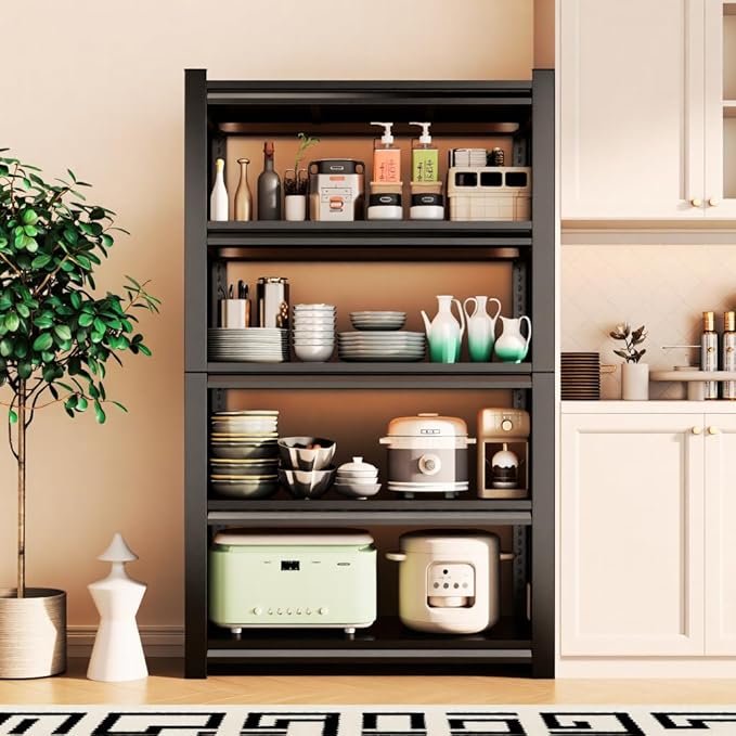 5 Tier Kitchen Storage Rack, Adjustable Metal Shelving Unit, Heavy Duty Bakers Rack with Solid Shelves for Kitchen Pantry, Coffee Bar, Estantes para Cocina - 31.5"W x 13.8"D x 71.2"H, Black