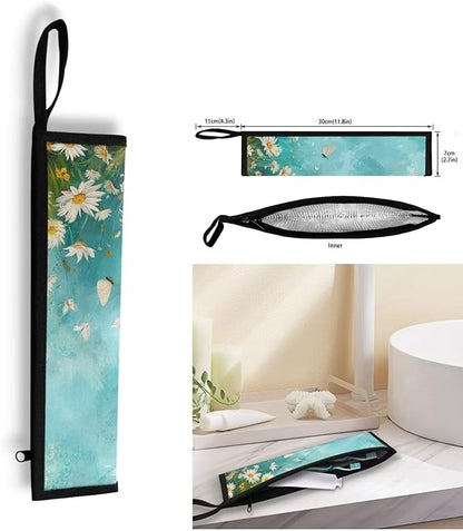 COEQINE Large Utensil Holder Case Fit 11.8X 2.7 Inch Fork Spoon Knife Organizer Countertop Leafproof Machine Washable Lightweight Portable Travel Accessories With Aqua Blue Daisy Flower Butterfly