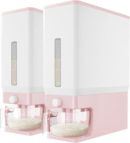Lifewit 2 Pack Rice Dispenser 25 Lbs(11.3kg), Rice Storage Container Sealed Moisture Proof with Measuring Cup for Kitchen Pantry Household, BPA-Free, Pink