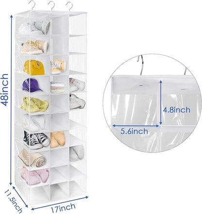 Libeder Hanging Closet Organizers - 30 Section Shoe Shelves, Space Saving Shoe Holder, White