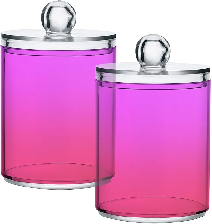 Magenta Purple Fuchsia Qtip Dispenser Apothecary Jars Bathroom Qtip Holder Storage Canister Plastic Jar 10 Oz for Cotton Ball Swab Round Pads Floss 2pcs