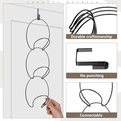 Yerliker 16 Pieces Hat Rack Wig Holder over The Door Baseball Hat Holder Wall Mounted Hanging Wig Organizer for Closet Display Storage Rack with 2 Hooks for Tie Scarf(Black)