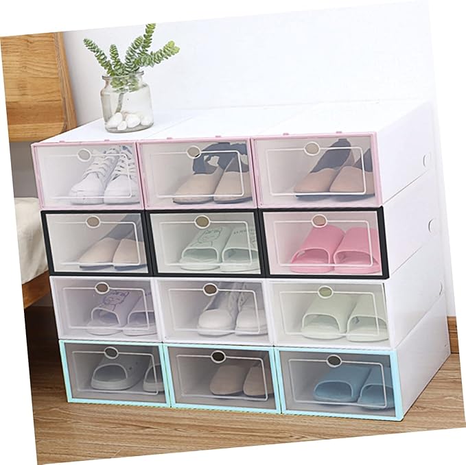6pcs Shoes Storage Box Plastic Shoe Container Stackable Organizer Bin for Home Kitchen Office Closet
