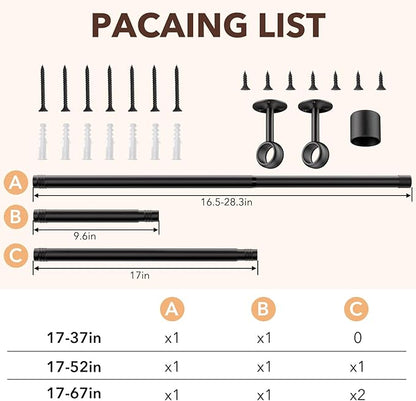 SUTINE Closet Rod, Closet Rods for Hanging Clothes, 17 to 52 inch Adjustable Ceiling/Wall mounted Closet Hanging Rod, Heavy Duty Clothes Rod Clothing Bar, Closet Poles for Hanging Clothes for Wardrobe