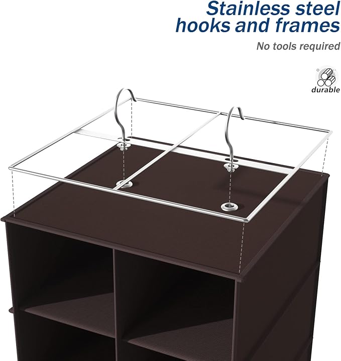 Libeder Hanging Shoe Organizer for Closet, Hanging Closet Organizers 20 Section Shoe Shelves, Space Saving Shoe Holder & Storage, Coffee, 12''W×12''Dx 50''H
