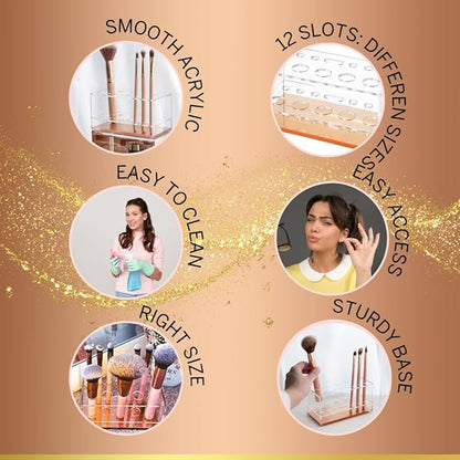 Moosy Life Makeup Brush Holder Organizer, Brush Holder for Vanity, Acrylic Makeup Brush Organizer Countertop Makeup Brush Drying Rack, 12 Slots Acrylic Holder