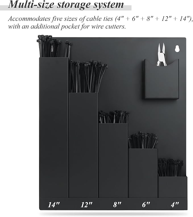 Cable Tie Holder, Cable Tie Organizer Fits Various Lengths of Zip Ties, Zip Tie Holder for Workshop, Shed, Garage, Home
